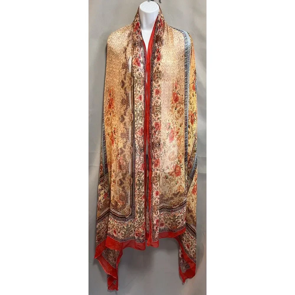 Gorgeous Sheer Multicolor Silk Scarf Wrap 92